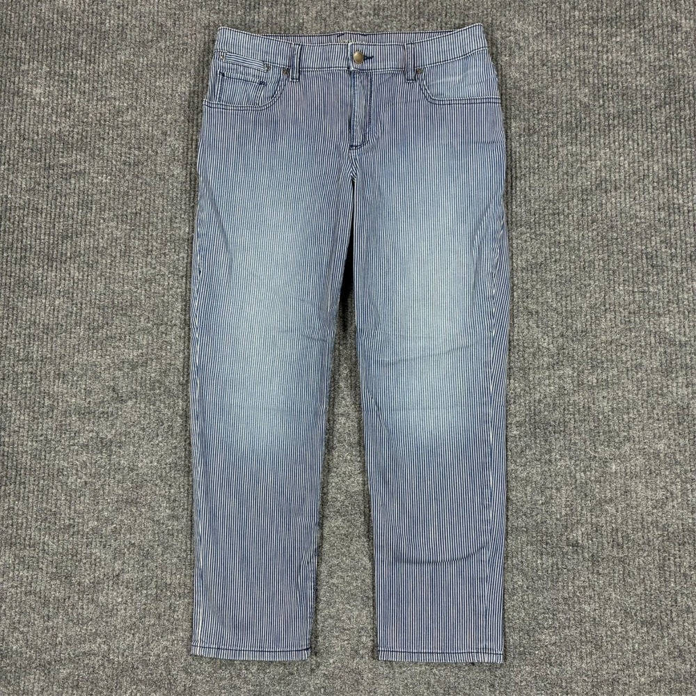 Chico's Platinum Womens Jeans Size 1 Skimmer Blue Denim Striped Stretch Mid Rise